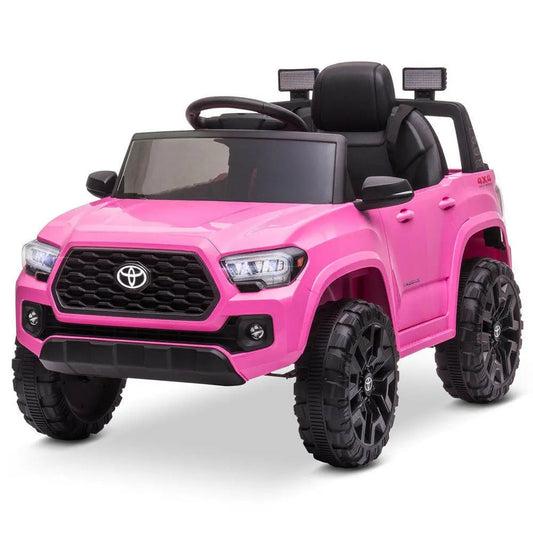 12V Ride-On Truck, Battery Powered Licensed Toyota Tacoma Electric Car for 3-6 Years Unisex Kids, Electric Vehicle Toy W/ Remote Control, Bluetooth, MP3, LED Lights, Suspension System - Pink