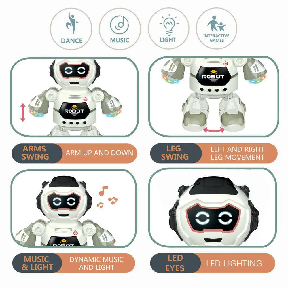 Robot Toys for Kids,Electronic Smart Walking Dancing Robot Toy with Flashing Lights and Music,White